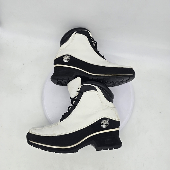 Timberland Shoe Women's 7M Euro Dub Spin Ankle Boots White & Black Leather - Picture 5 of 9